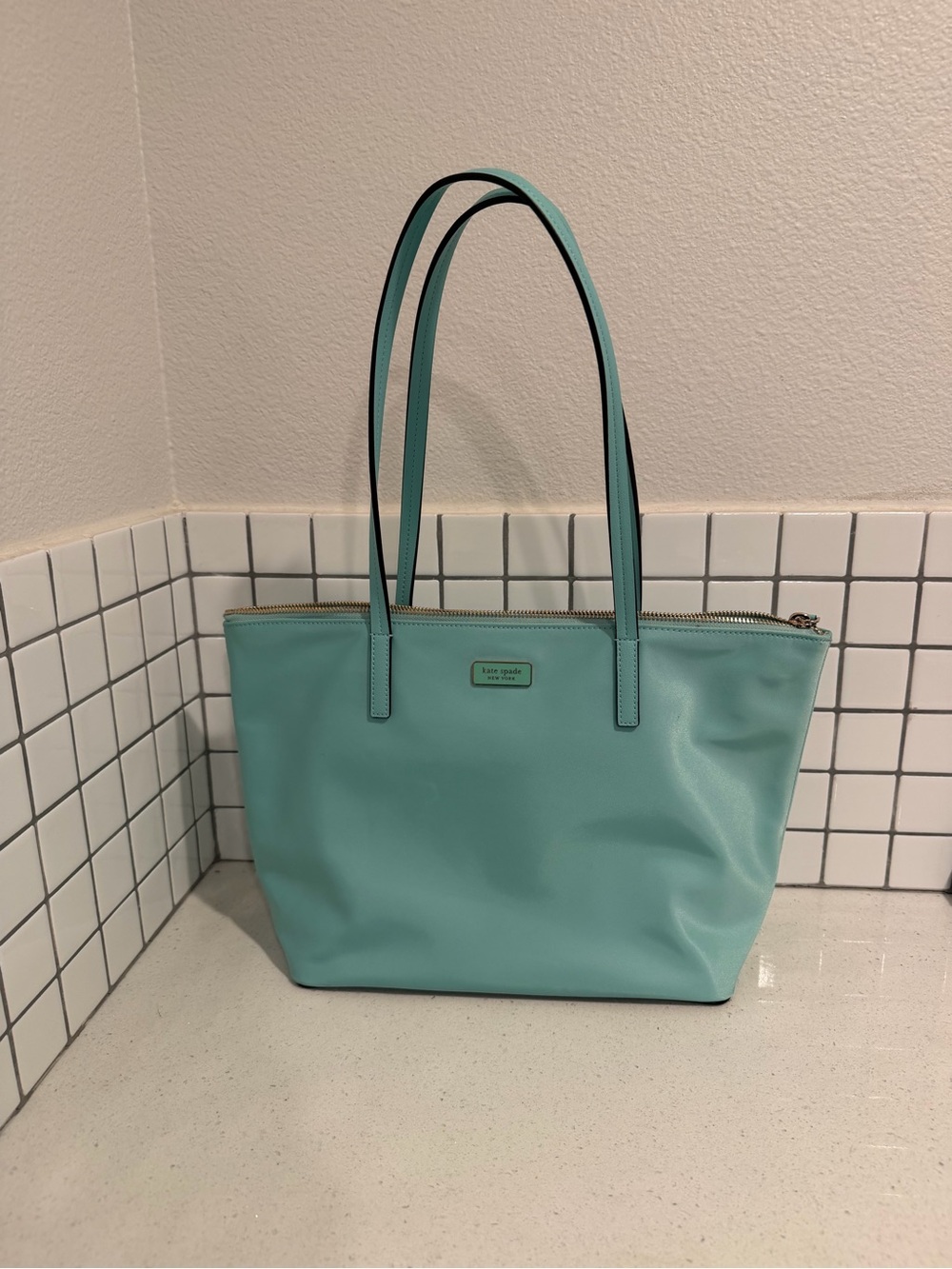 kate spade mint turquoise leather tote